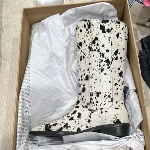 Free People Black and White Cow Print Boots